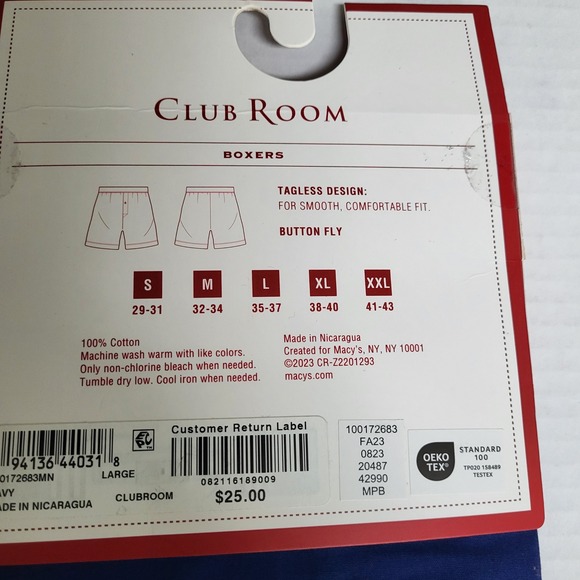 Lot of 2 Club Room Boxer Briefs 2 Pack Size L Cotton Button Fly Beer Print Navy - Picture 5 of 6